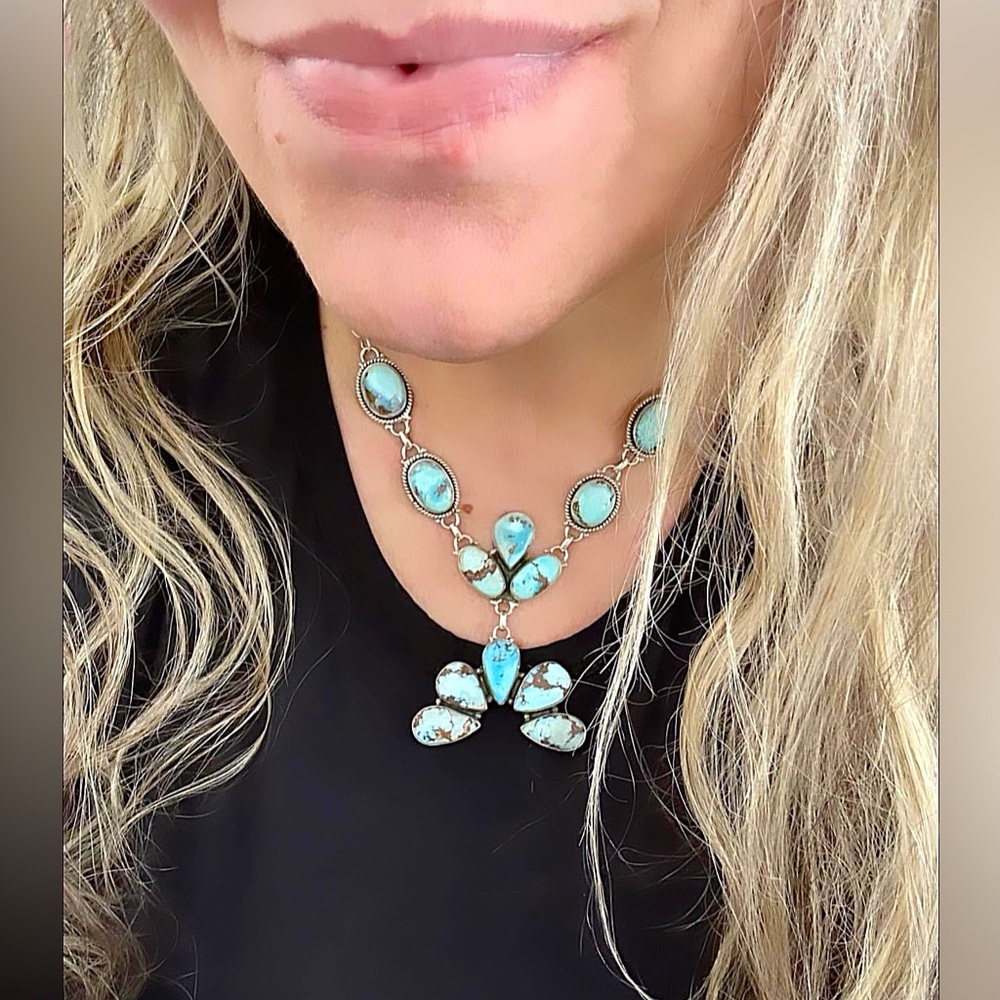 Golden hills turquoise statement sterling silver southwestern necklace
